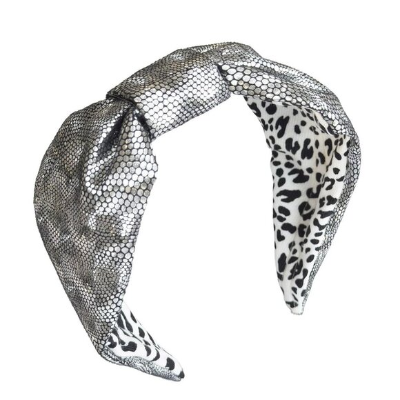 Leopard Print Headbands for Women Metallic Silver Animal Print Wide Top Knotted - Picture 1 of 6